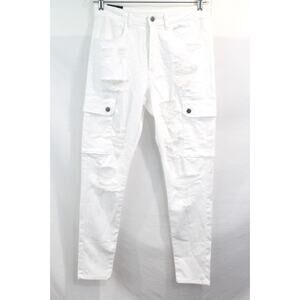 Fashion Nova Cargo Money Honey Distressed Jeans size 11 White Denim Pockets